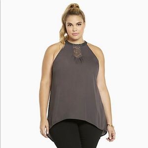 Torrid- Georgette Lace Inset Mock Neck Top